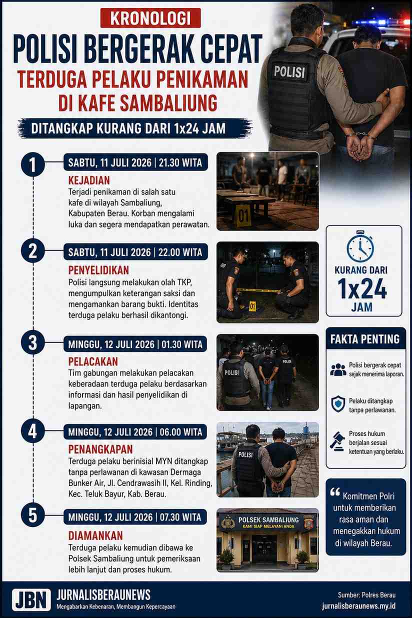 Ditangkap Kurang dari 1x24 Jam, Polisi Bergerak Cepat, Terduga Pelaku Penikaman di Kafe Sambaliung