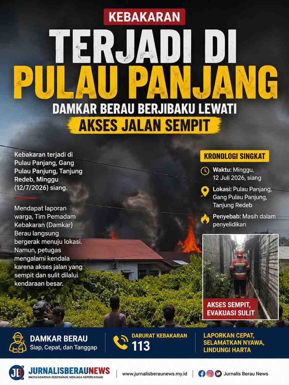 Kebakaran Terjadi di Pulau Panjang, Damkar Berau Berjibaku Lewati Akses Jalan Sempit